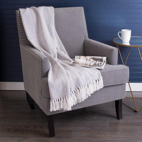 DII Gray Herringbone Stripe Throw - Woven Cotton Geometric Pattern - Machine Washable - Versatile Home Decor - Rustic Vintage Look - DII Throw Blanket