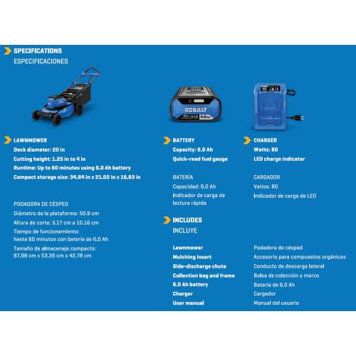 Kobalt Gen4 40-volt 20-in Cordless Push Lawn Mower 6 Ah (1-Battery and Charger Included)