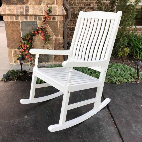 International Caravan Highland White Wood Frame Rocking Chair with Slat Seat