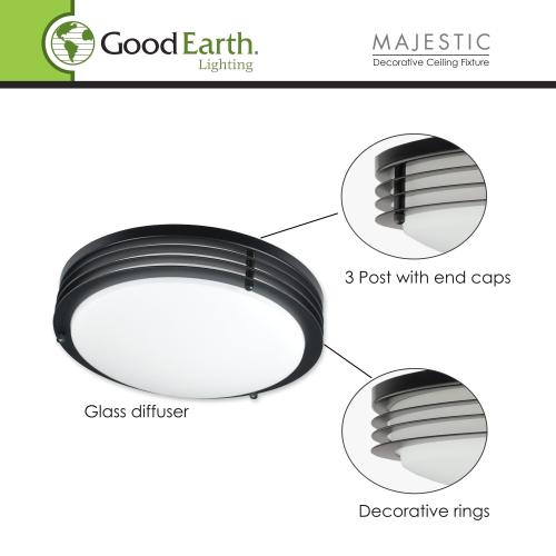 Good Earth Lighting Majestic 1-Light 17-in Matte brown LED Flush Mount Light