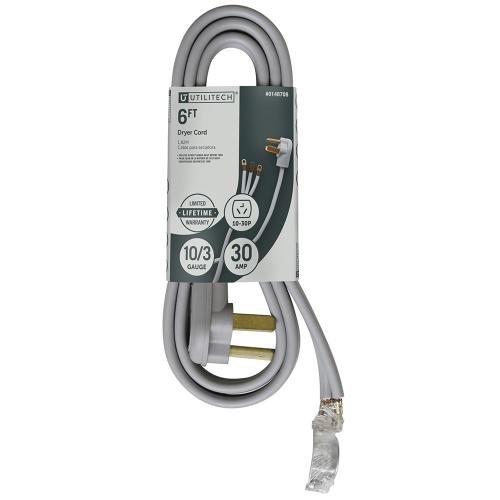 Utilitech Appliance Cord 6-ft 30-Amp 3-Prong Gray Dryer Appliance Power Cord