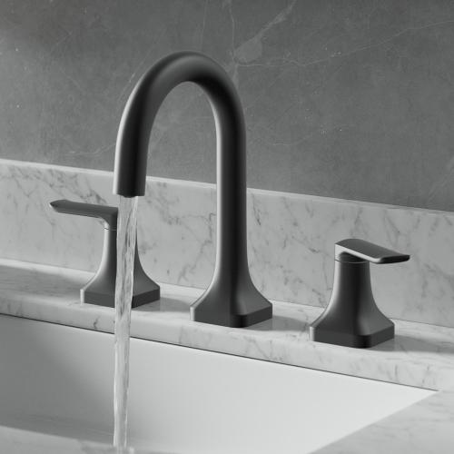 allen   roth Dunmore Matte Black Widespread 2-Handle WaterSense Bathroom Sink Faucet with Drain