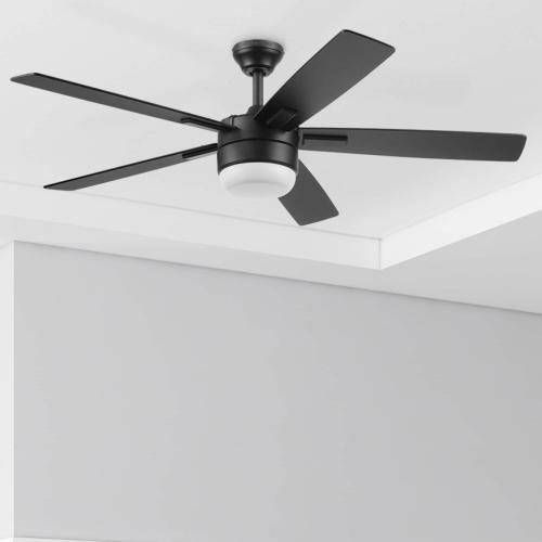 Harbor Breeze Boltz III Easy2Hang 52-in Matte Black Color-changing Integrated LED Indoor Ceiling Fan with Light and Remote (5-Blade)