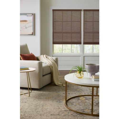 LEVOLOR Trim Go 2-in Slat Width 35-in x 64-in Cordless Walnut Faux Wood Room Darkening Horizontal Blinds