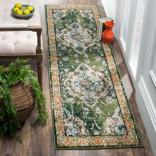 Safavieh Monaco Mahal 2 X 6 (ft) Forest Green/Light Blue Indoor Distressed/Overdyed Oriental Runner Rug