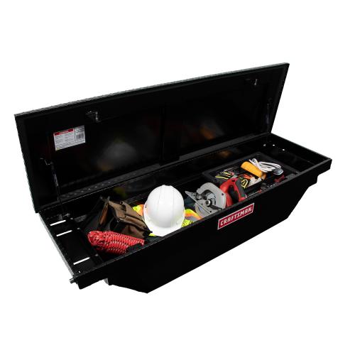 CRAFTSMAN 61.5-in x 20-in x 13-in Matte Black Aluminum Crossover Truck Tool Box - with dents, see the pictures.