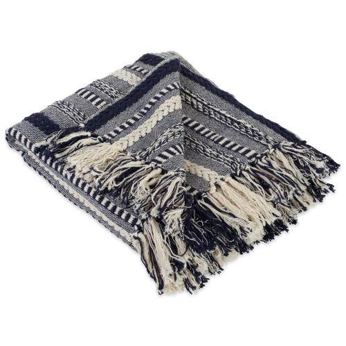 Size medium Color Blue and grey DII Navy Braided Stripe Throw - Woven Cotton Throw Blanket - Machine Washable - Blue - Versatile and Durable - Perfect for Home Decor and Gifting