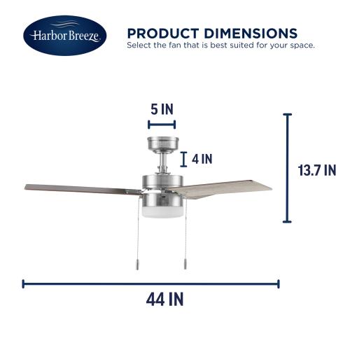 Harbor Breeze Vue 44-in Brushed Nickel with Driftwood/Cocoa Blades LED Indoor Ceiling Fan with Light (3-Blade) (Broken)