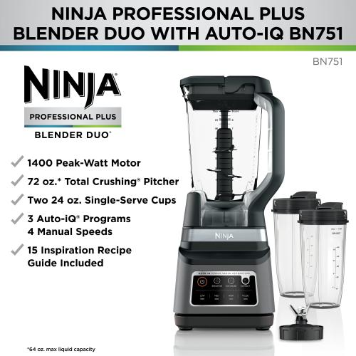 Ninja Professional Plus Duo 72-oz 4-Speed Countertop Blender (Black, Stainless Steel)