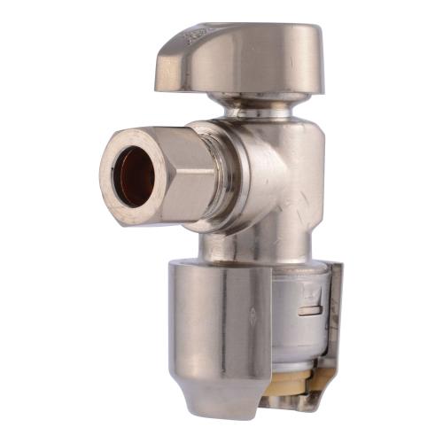 SharkBite 1/2-in Push-to-connect x 3/8-in OD Compression Brushed Nickel Quarter Turn Stop Angle Valve