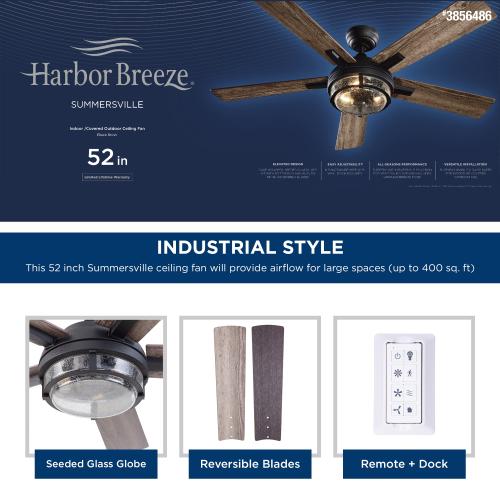 Harbor Breeze Summersville 52-in Textured Black LED Indoor/Outdoor Ceiling Fan with Light Remote (5-Blade)