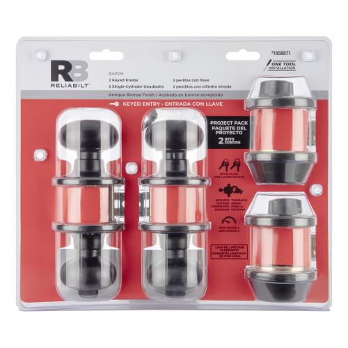 RELIABILT Baron Antique Bronze Exterior Single-cylinder deadbolt Keyed Entry Door Knob Project Pack (2-Pack)