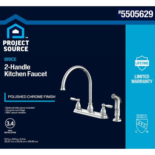 Project Source BRICE Polished Chrome Double Handle Deck-mount Kitchen Faucet ( Deck Plate Included ) ( Side Sprayer Included )