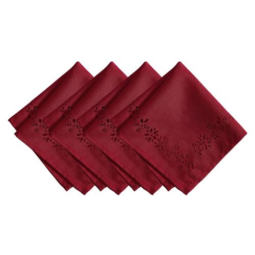 Elrene Home Fashions Poinsettia Noel Laser Cut 4-Pack Red Polyester Square Napkin(s)