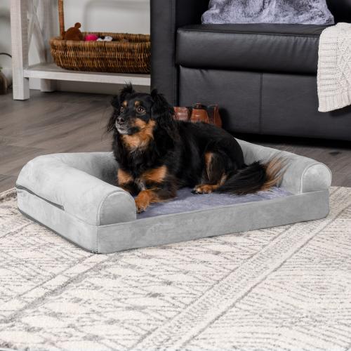 FurHaven Rectangular Smoke Gray Polyester Sofa Dog Bed (Medium)