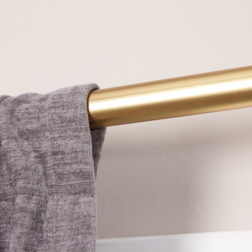 allen   roth Bexley 72-in to 144-in Brushed Gold Steel Single Curtain Rod with Finials. (Little damage; see the pictures)