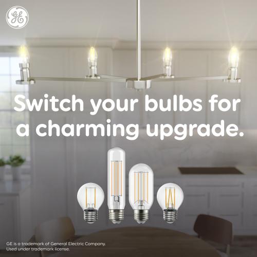 GE 60-Watt EQ A19 Warm Candlelight Medium Base (e-26) Dimmable LED Decorative Light Bulb (2-Pack)