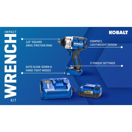 Kobalt 24-volt Variable Brushless 1/2-in Drive Cordless Impact Wrench (Battery and Charger Included)