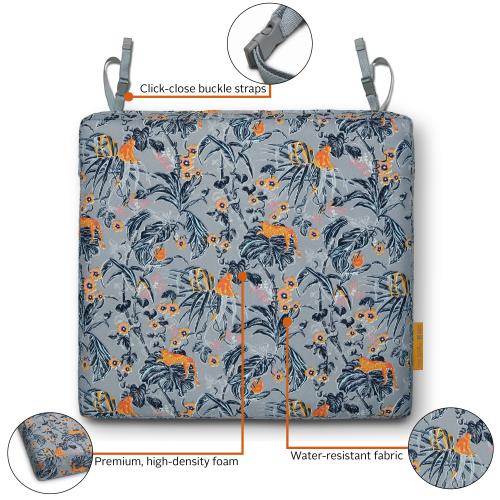 Classic Accessories 19-in x 19-in Rain Forest Toile Gray/Gold Patio Chair Cushion