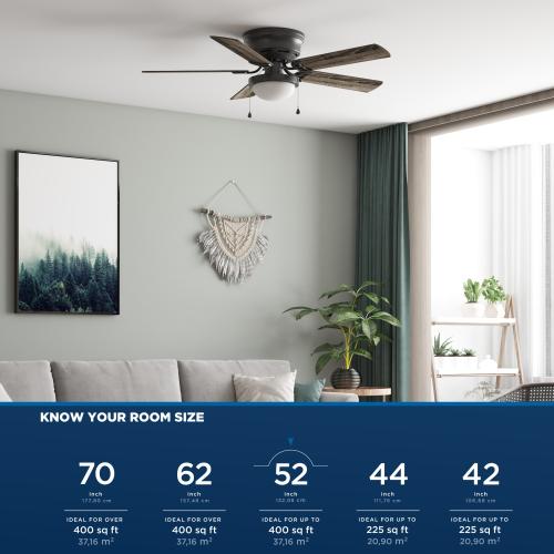 Harbor Breeze Armitage 52-in Matte Black LED Indoor Flush Mount Ceiling Fan with Light (5-Blade)