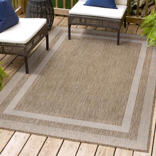 JONATHAN  Y TUSCAN SUN Dover 3-Stripe 3 X 5 (ft) Beige/Cream Indoor/Outdoor Solid Coastal Area Rug