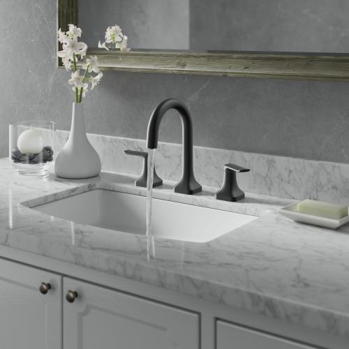 allen   roth Dunmore Matte Black Widespread 2-Handle WaterSense Bathroom Sink Faucet with Drain