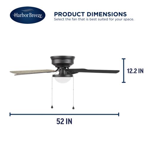 Harbor Breeze Armitage 52-in Matte Black with Black/Cocoa Blades LED Indoor Flush Mount Ceiling Fan with Light (5-Blade)