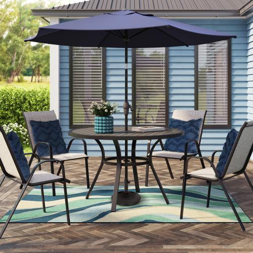 Style Selections Pelham Bay Woven Stackable Black Metal Frame Stationary Dining Chair with Tan Sling Seat