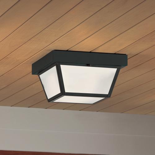 Project Source Wayman 2-Light 10.37-in Matte Black Indoor/Outdoor Flush Mount Light