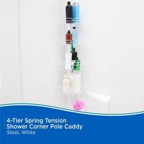 Kenney Kenney 4-Tier Spring Tension Shower Corner Pole Caddy with Razor Holder, White