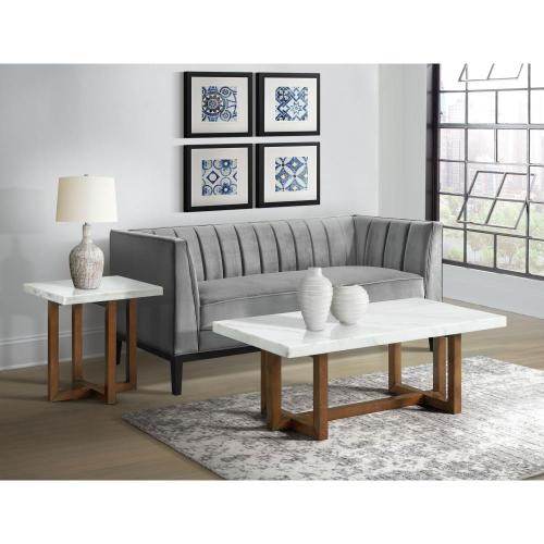 Picket House Furnishings Meyers White Marble Acacia Granite/Marble Modern Coffee Table