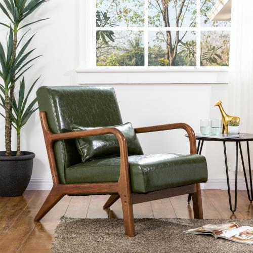 Glitzhome Casual Green Faux Leather Accent Chair