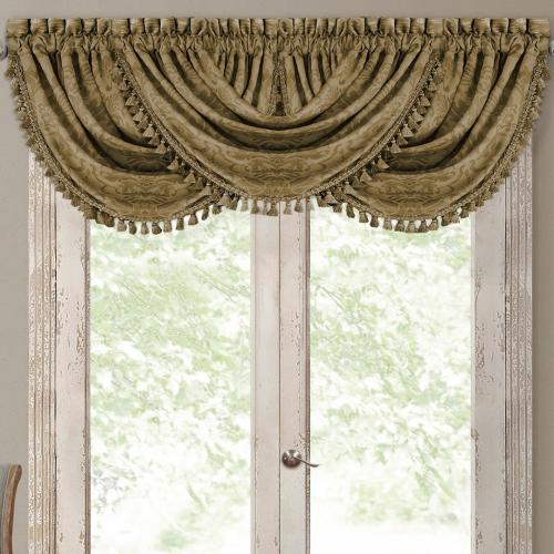 Elrene Home Fashions Antonia Waterfall Tassel 36-in Antique Gold Polyester Rod Pocket Valance