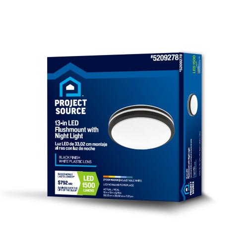 Project Source 1-Light 13-in Matte Black LED Flush Mount Light