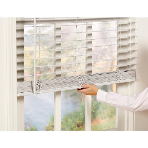 allen   roth Trim at Home 2-in Slat Width 52-in x 64-in Cordless White Faux Wood Room Darkening Horizontal Blinds