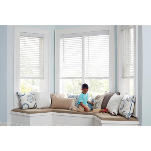 allen   roth Trim at Home 2-in Slat Width 52-in x 64-in Cordless White Faux Wood Room Darkening Horizontal Blinds