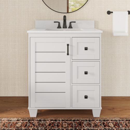 allen   roth Rigsby 30-in White Undermount Single Sink Bathroom Vanity with White Engineered Marble Top