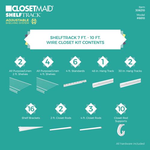 ClosetMaid ShelfTrack 7-ft to 10-ft x 12-in White Wire Closet Kit - no test