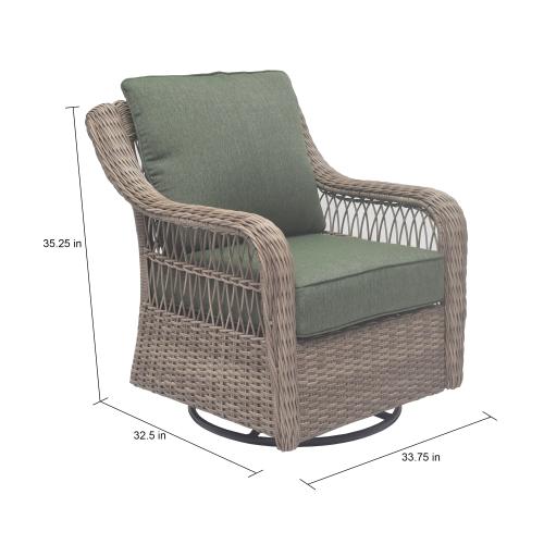 allen   roth Grand Haven Set of 2 Wicker Brown Steel Frame Swivel glider Conversation Chair with Blue Cushioned Seat (NO TEST)
