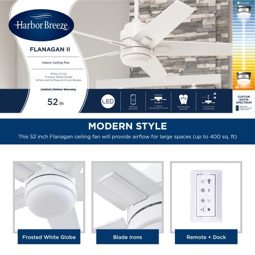 Harbor Breeze Flanagan II 52-in White with White/Driftwood Blades Color-changing Indoor Ceiling Fan with Light and Remote (5-Blade) - blacks are chipped
