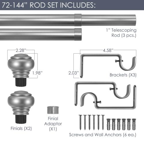 allen   roth 72-in to 144-in White Steel Single Curtain Rod with Finials