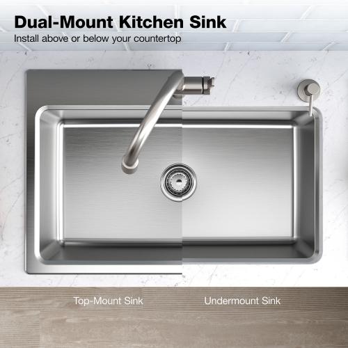 KOHLER Prologue Dual-mount 33-in x 22-in Stainless Steel Single Bowl 2-Hole Workstation Kitchen Sink with Drainboard (NO TEST)