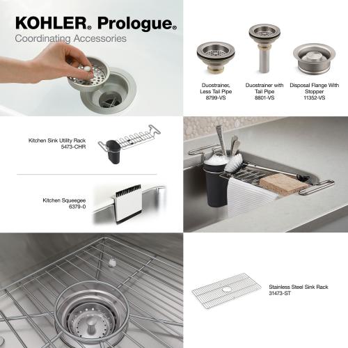 KOHLER Prologue Dual-mount 33-in x 22-in Stainless Steel Single Bowl 2-Hole Workstation Kitchen Sink with Drainboard (NO TEST)