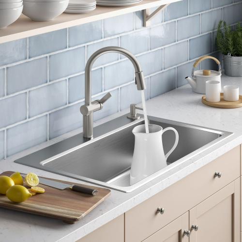 KOHLER Prologue Dual-mount 33-in x 22-in Stainless Steel Single Bowl 2-Hole Workstation Kitchen Sink with Drainboard (NO TEST)