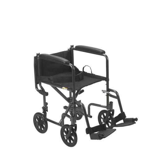 Drive Medical Lightweight Steel Transport Wheelchair, Fixed Full Arms, 17-in Seat