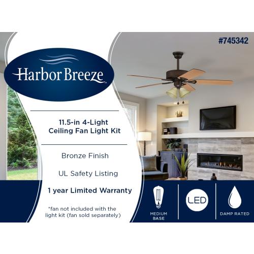Harbor Breeze 11.5-in 4-Light Bronze LED Ceiling Fan Light Kit