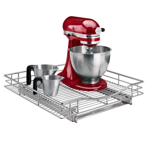 Lynk Professional Pull Out Cabinet Organizer, Slide Out Pantry Shelf 20-in W x 4-in H x 21-in D 1-Tier Cabinet-mount Silver/Chrome Metal Pull-out Under-sink Organizer