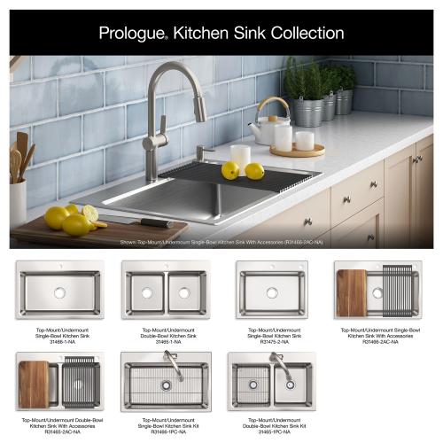 KOHLER Prologue Dual-mount 33-in x 22-in Stainless Steel Single Bowl 2-Hole Workstation Kitchen Sink with Drainboard (NO TEST)