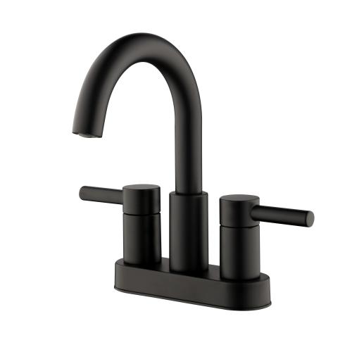 allen   roth Harlow Matte Black 4-in centerset 2-Handle WaterSense Bathroom Sink Faucet with Drain and Deck Plate