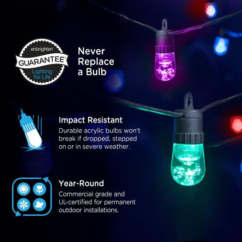 Enbrighten 40-ft Plug-in Black Indoor/Outdoor String Light with 20 Color Changing-Light LED Edison Bulbs